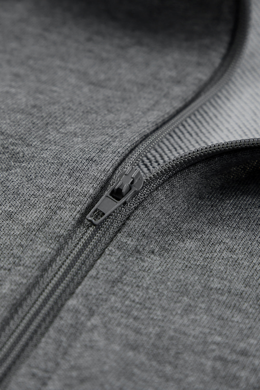 Gray Half Zip Pocketed Thumbhole Sleeve Hoodie