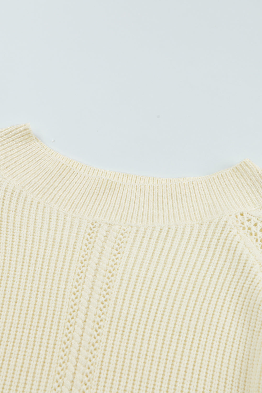 Gray Plain Hollow-out Knit Long Sleeve Pullover Sweater