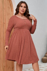 Red Plus Size Mineral Washed Ribbed Henley Dress