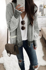 Gray Chunky Amicg Knit Oversized Collar Cardigan