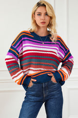 Stripe Boho Fashion Drop Shoulder Baggy Sweater