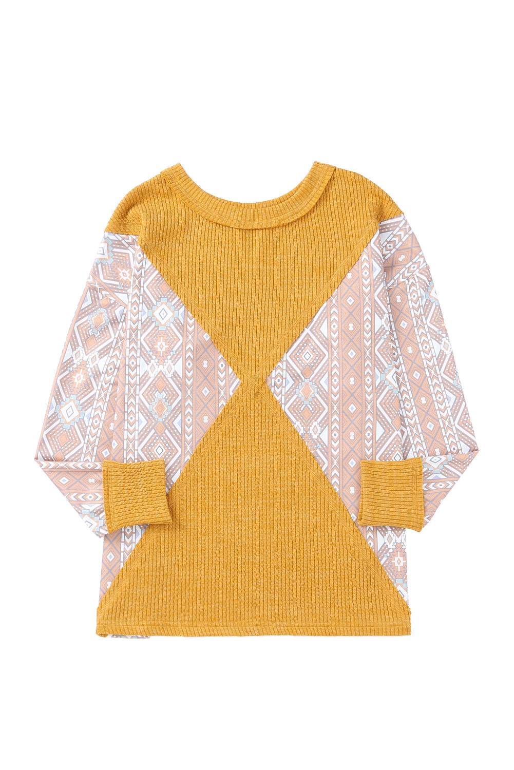 Orange Tribal Geometric Print Ribbed Knit Top