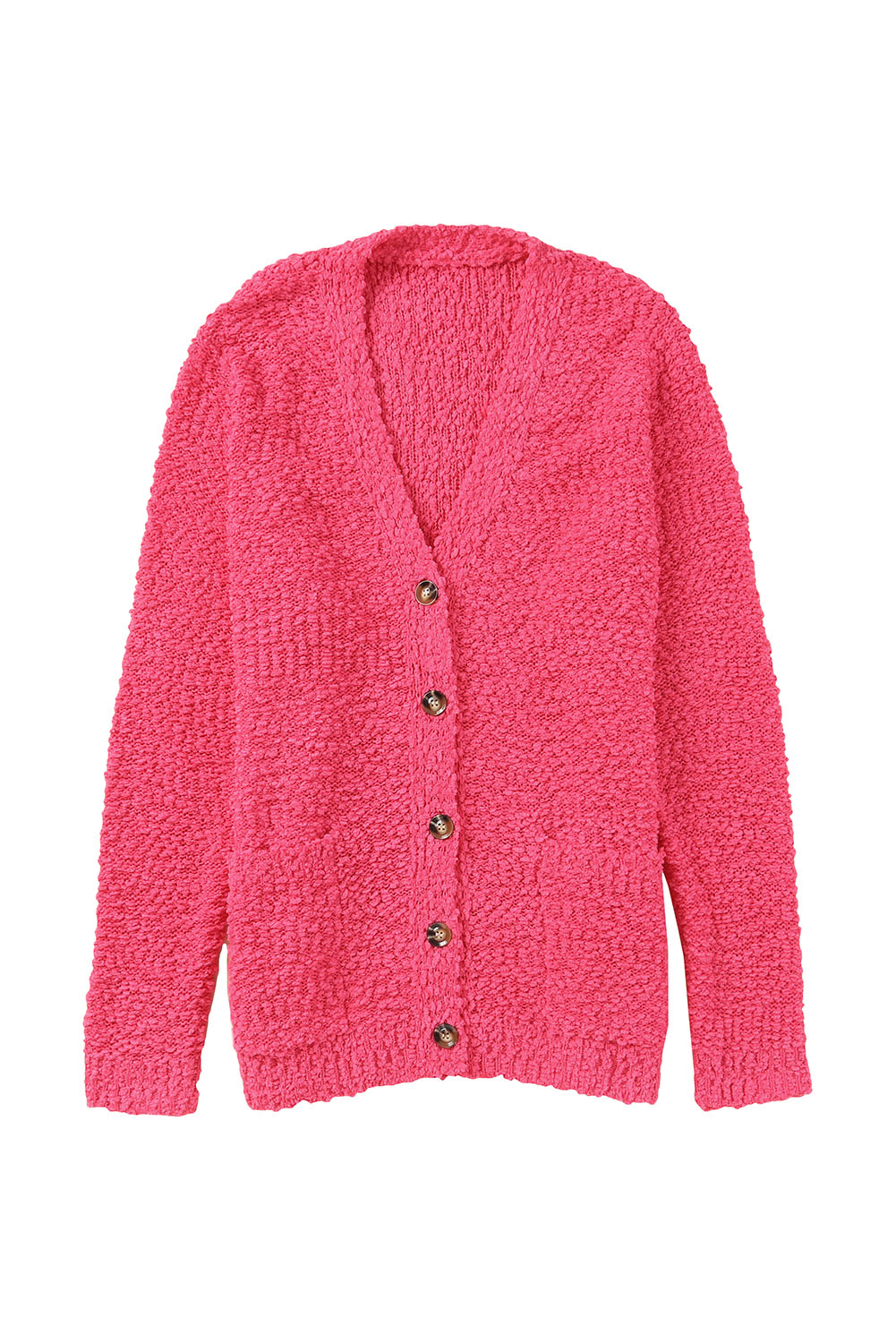 Red Plus Size Popcorn Buttons Cardigan