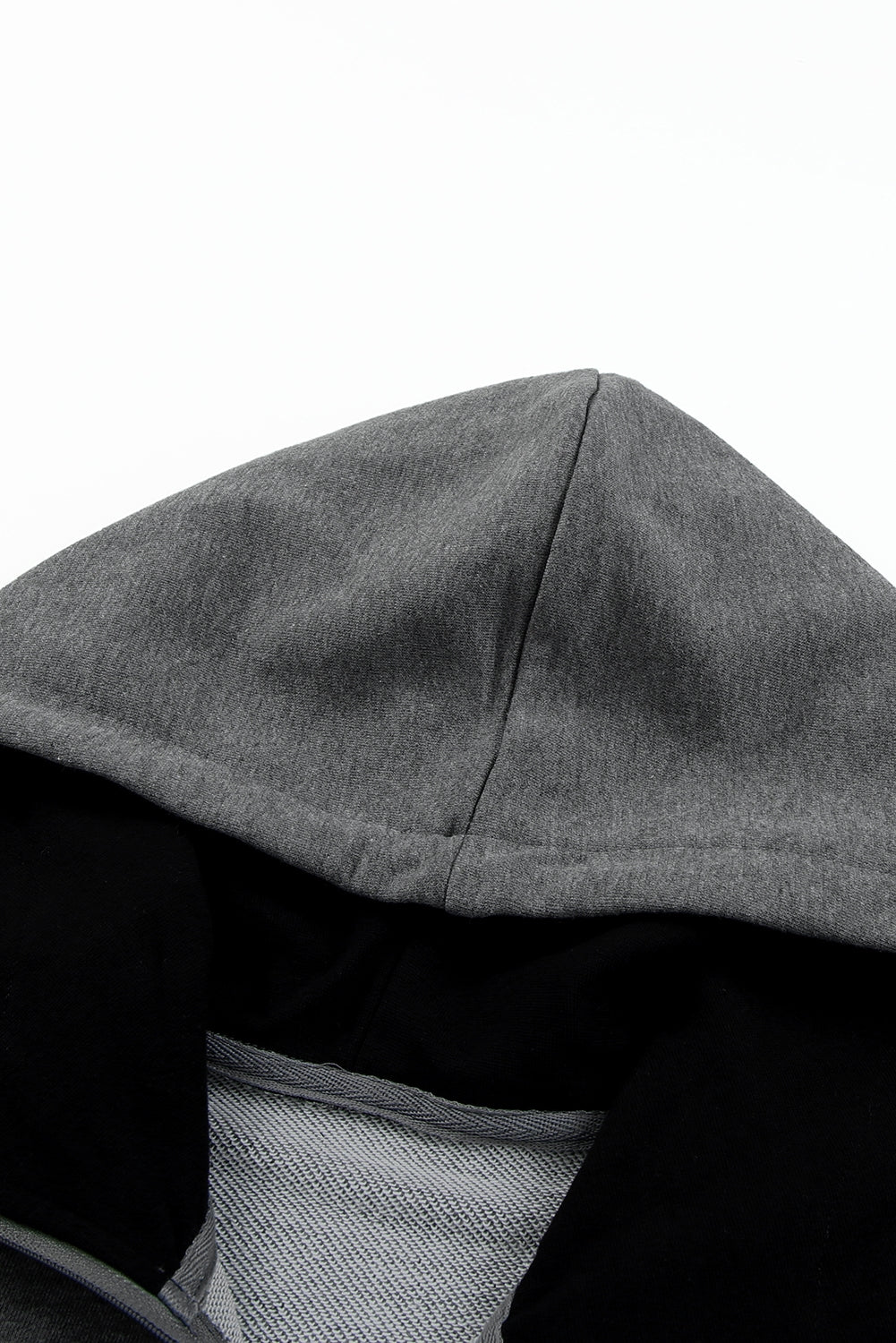 Gray Half Zip Pocketed Thumbhole Sleeve Hoodie