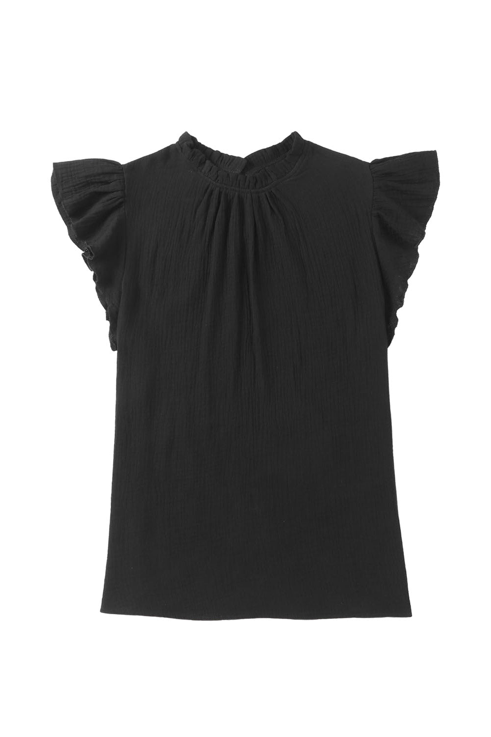 Rose Flutter Sleeve Frilled Neck Textured Blouse