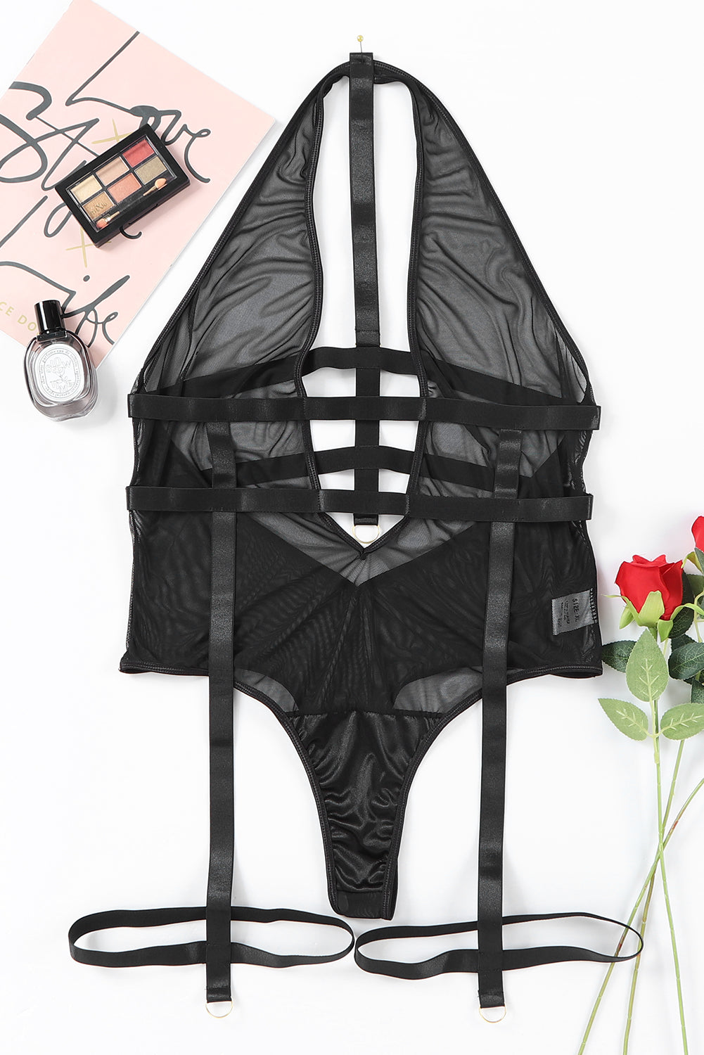 Black Sheer Mesh Strappy Plus Size Teddy Lingerie