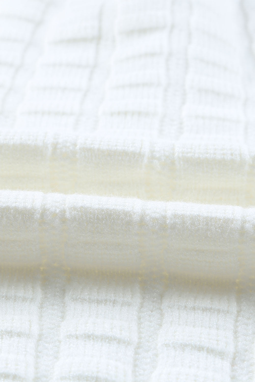 White Textured Knit Contrast Long Sleeve Sweater