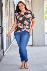 Black Plus Size Floral Print Twist Knot Top