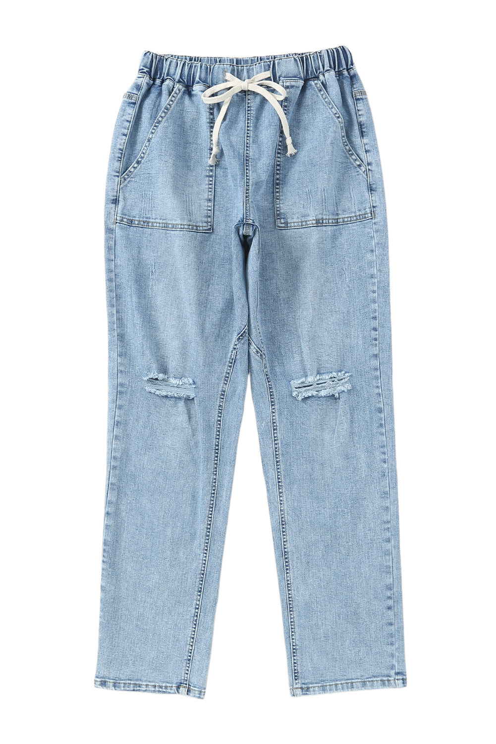 Sky Blue Gather Round Distressed Pocketed Denim Jogger