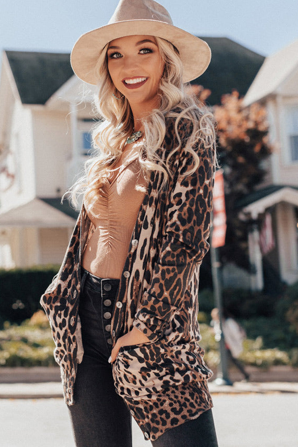 Leopard Long Sleeve Buttoned Front Cardigan
