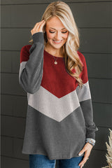 Medium Grey Color Block Corded Texture Long Sleeve Top