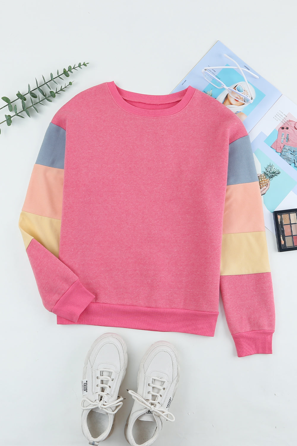 Blue Colorblock Long Sleeve Pullover Sweatshirt