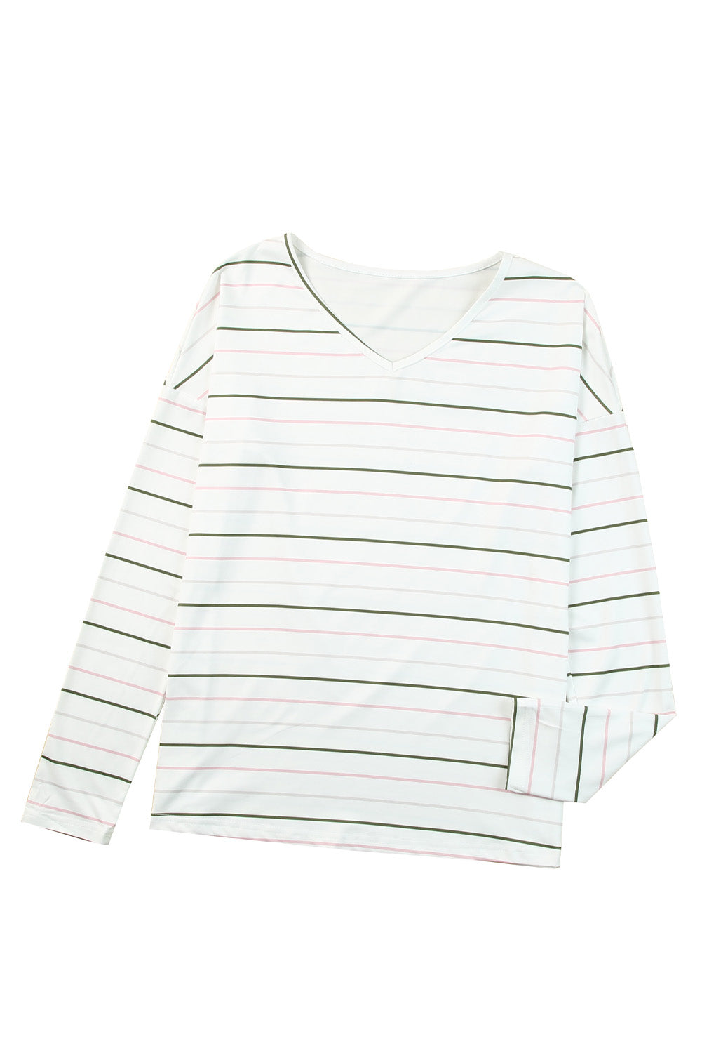 Long Sleeve V Neck Striped Print Top