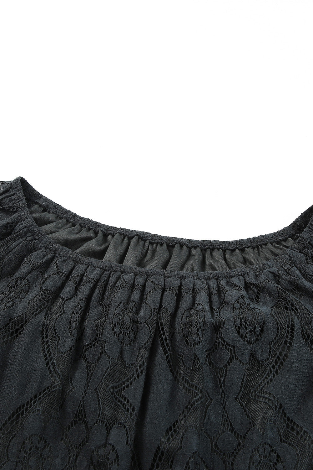 Black Round Neck Short Sleeve Loose Lace Dress