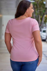 Pink Peekaboo Cutout Front Plus Size T-shirt