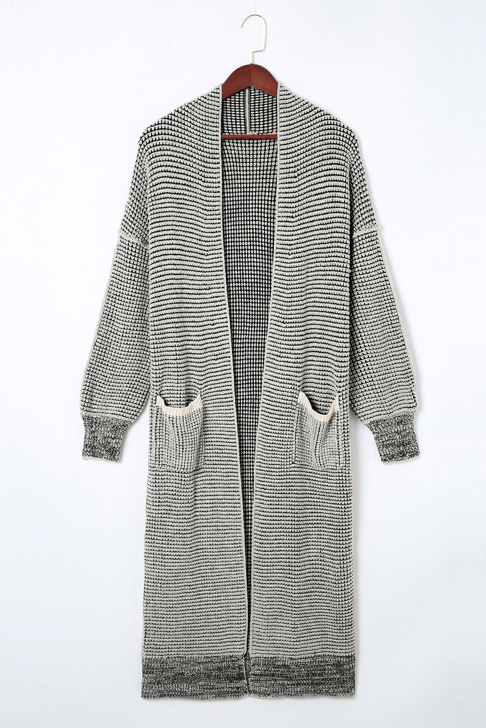 Grey Plaid Contrast Trim Open Front Cardigan