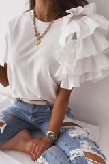 White Asymmetric Cascading Sleeve Tee