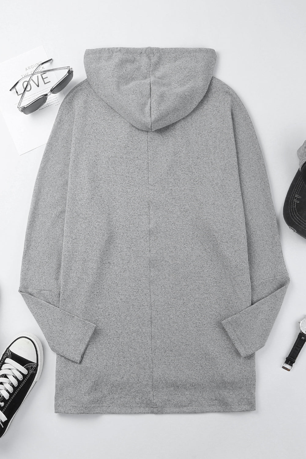 Gray Loose Drawstring Pullover Hoodie