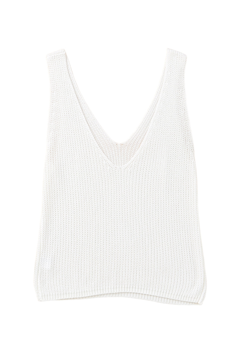 White Rib Knit Open Back Deep V Neck Tank Top