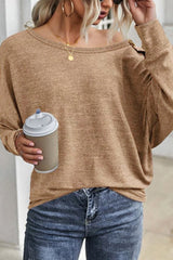 Khaki Solid Color Button Decor Dolman Sleeve Top