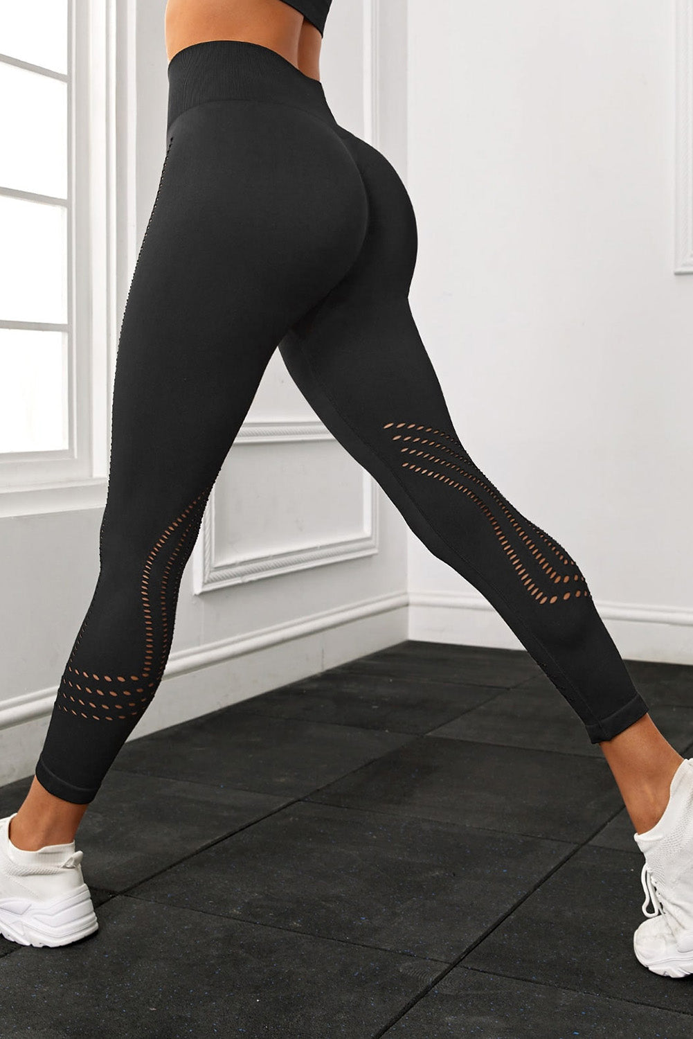 Black Hollow Out Seamless High Waist Yoga Pants