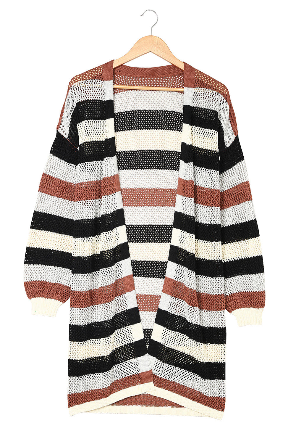 Multicolor Striped Color Block Hollowed Knit Cardigan