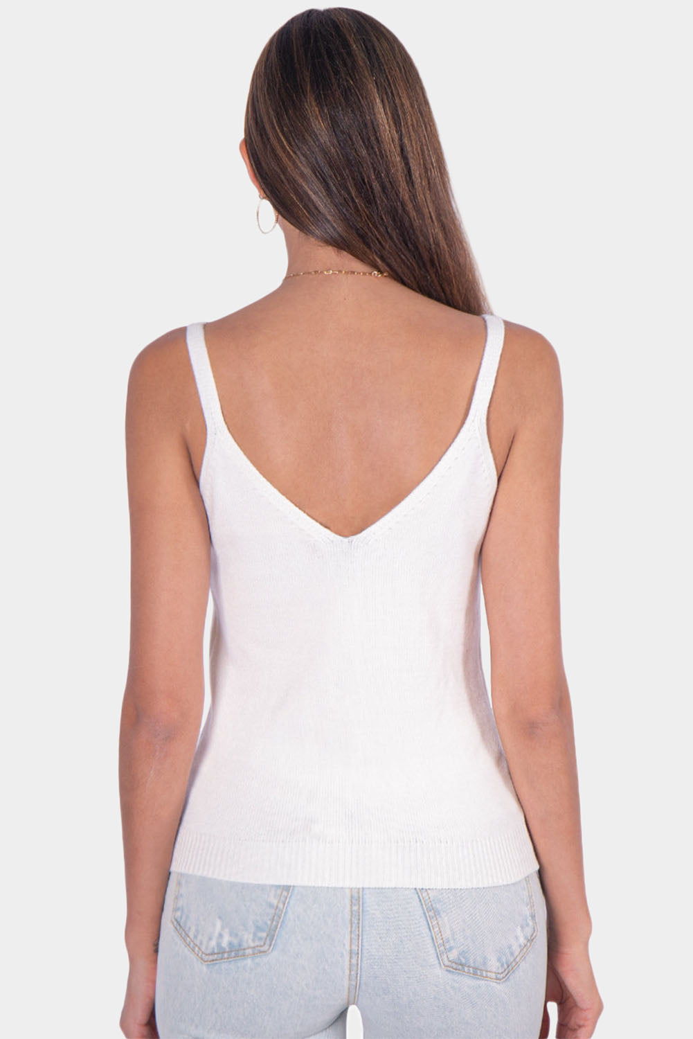 White Geometric Cable Knit Textured Tank Top