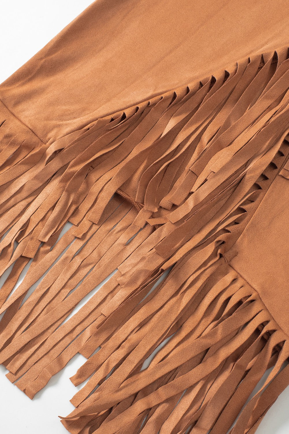 Brown Fringe Asymmetric Wrap Suede Midi Skirt