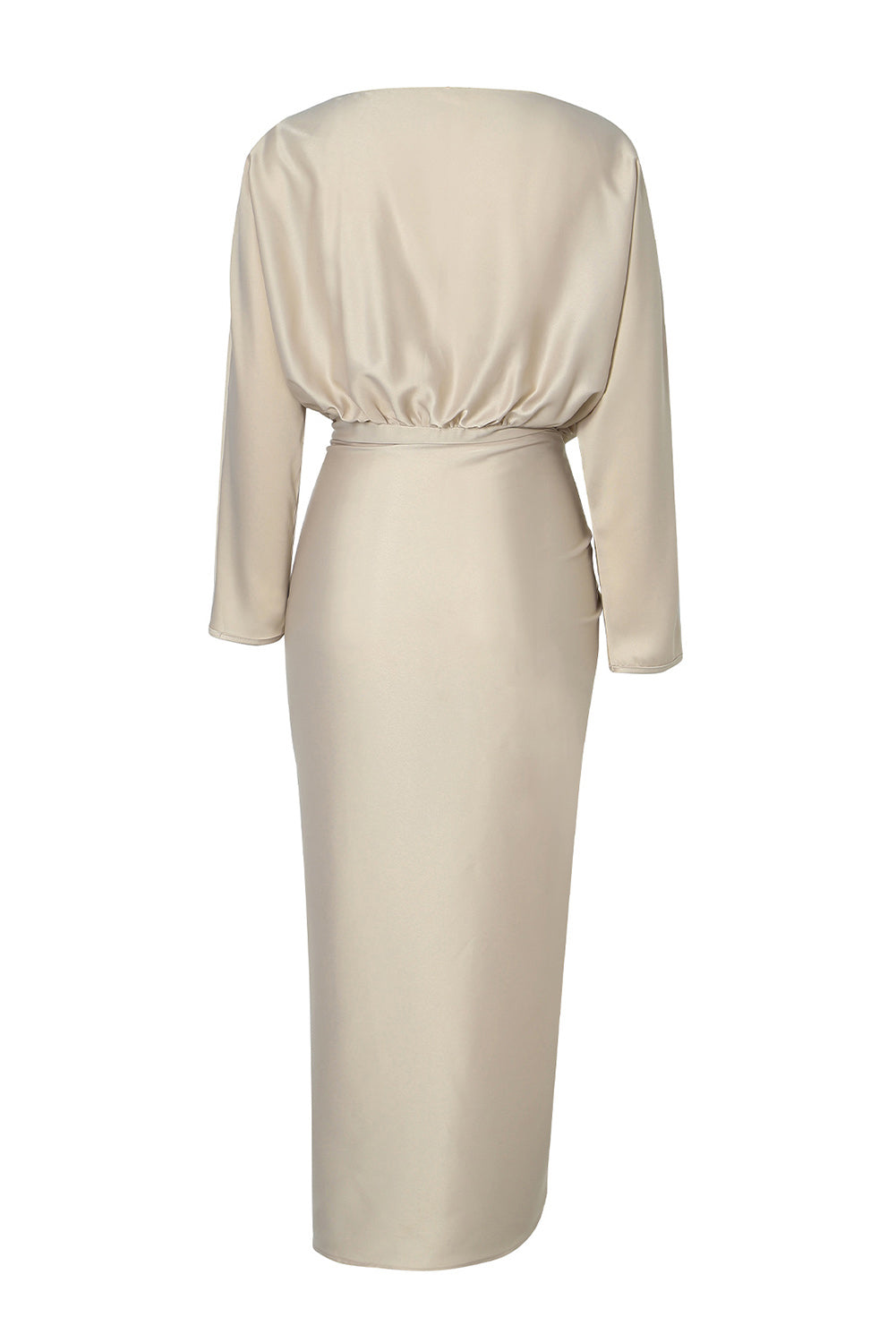 Black Satin Wrap Tie Side Boat Neck Long Sleeve Dress