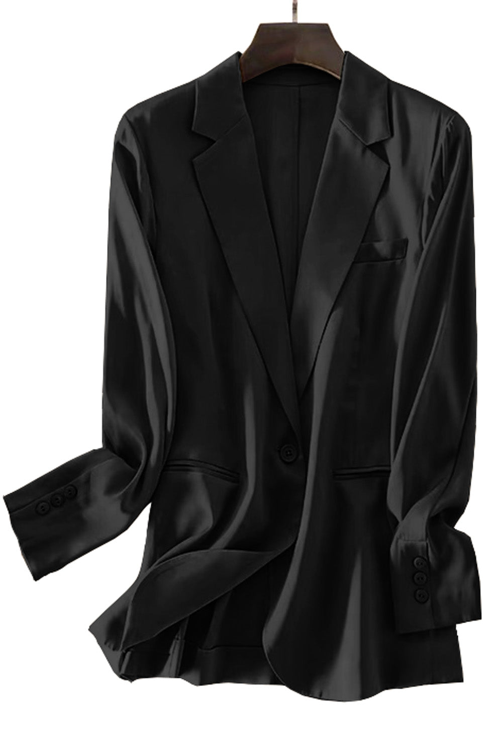 Black Pocketed Single Button Lapel Neck Blazer