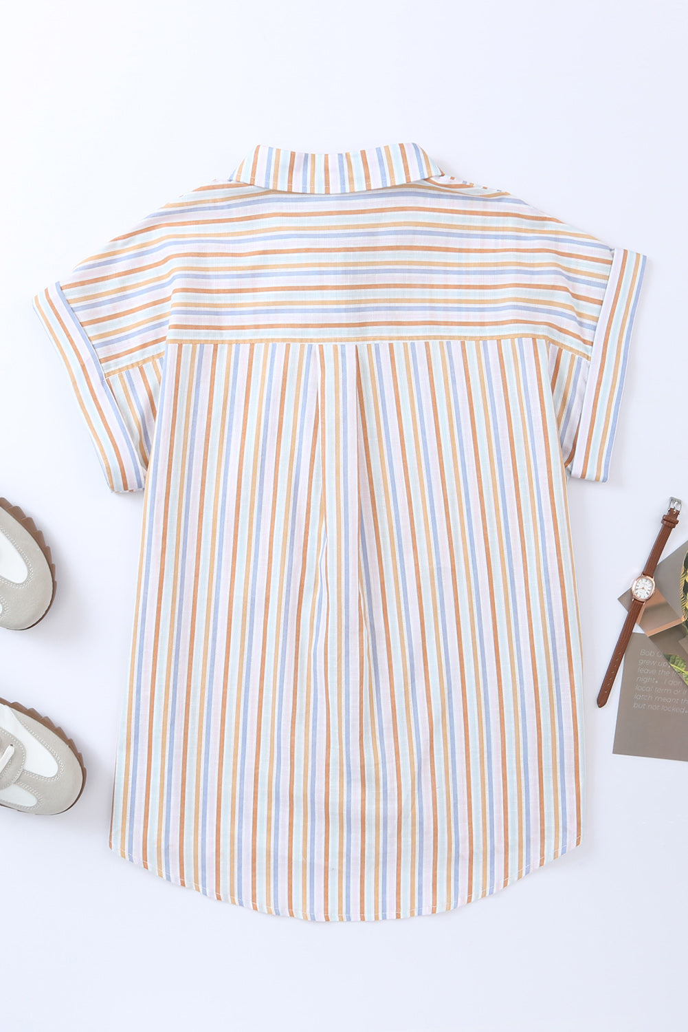 Multicolor Stripe Short Sleeve Button up Shirt