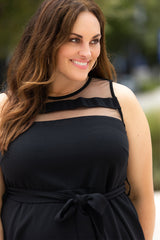 Black Plus Size Mesh Panel Skater Dress