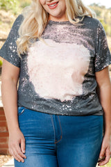 Black Plus Size Bleached Tie-dye Print T-shirt