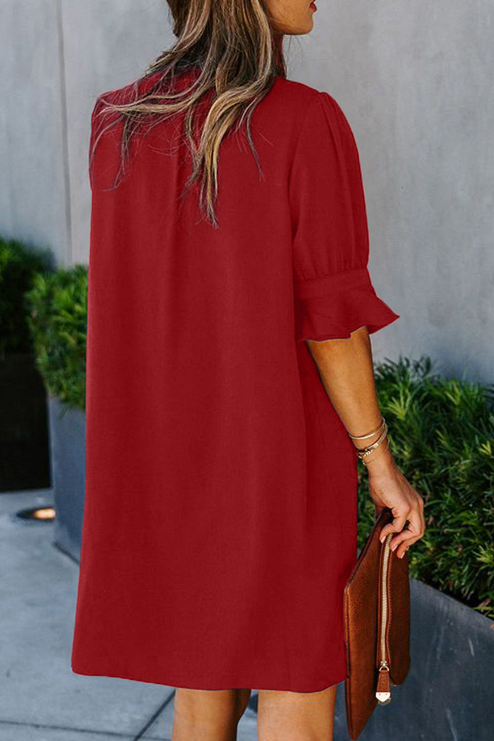 Black Ruffled Sleeve Shift Dress