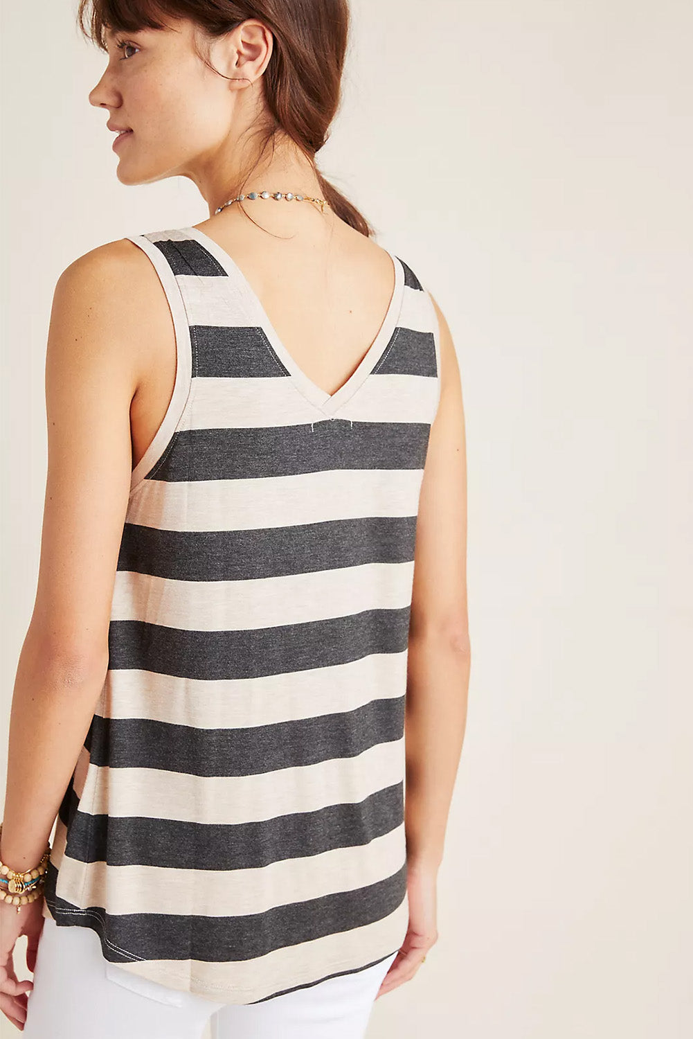 Apricot Striped V Neck Tank Top