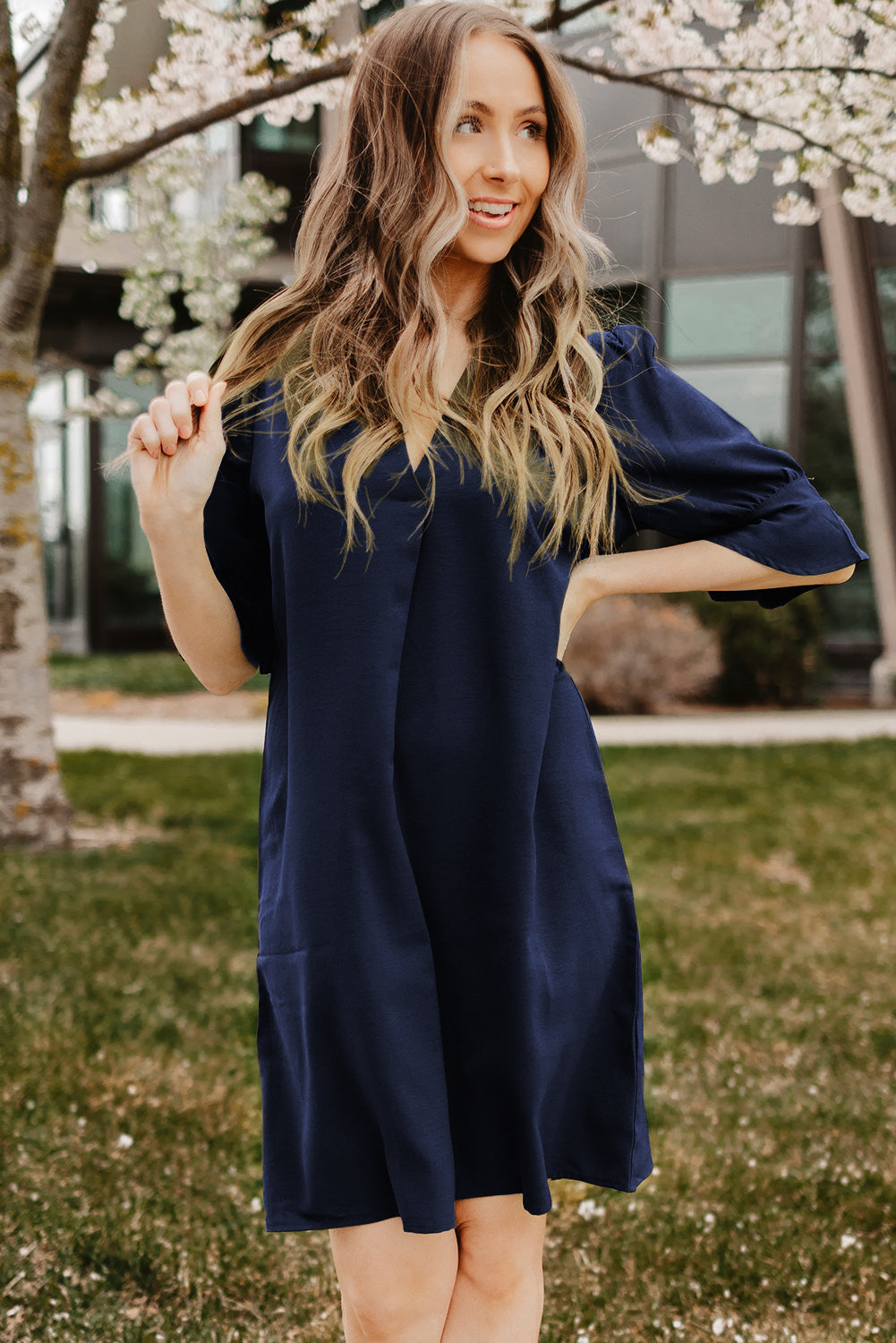 Black Ruffled Sleeve Shift Dress