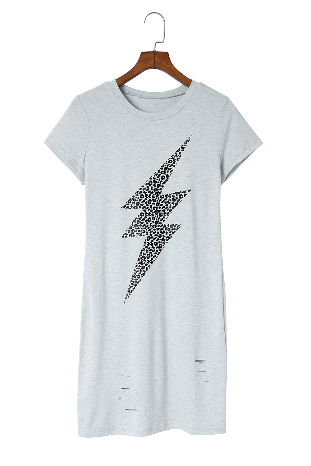 Gray Distressed Leopard Lightening Graphic T-shirt Dress