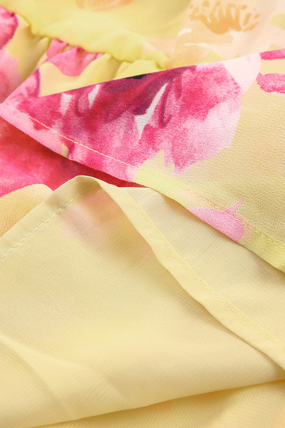 Yellow Square Neck Puffy Sleeve Tiered Floral Dress