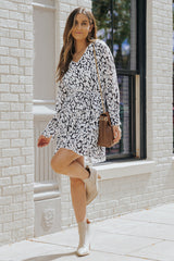 Leopard V Neck Long Sleeve A-line Dress