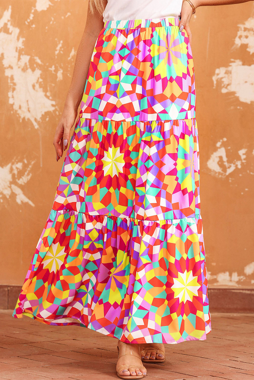 Multicolor Abstract Floral Pattern Maxi Skirt