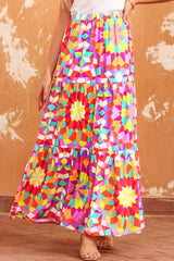 Multicolor Abstract Floral Pattern Maxi Skirt