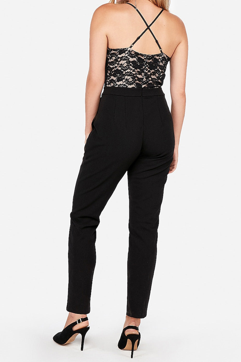 Black Spaghetti Straps Lace Bodice High Waist Jumpsuit