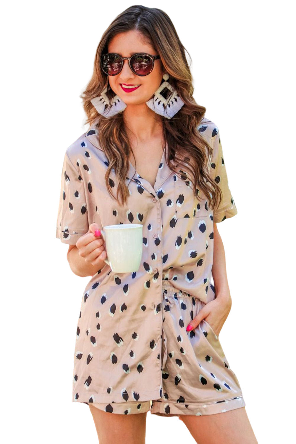 Leopard Print Short Satin Lounge Set