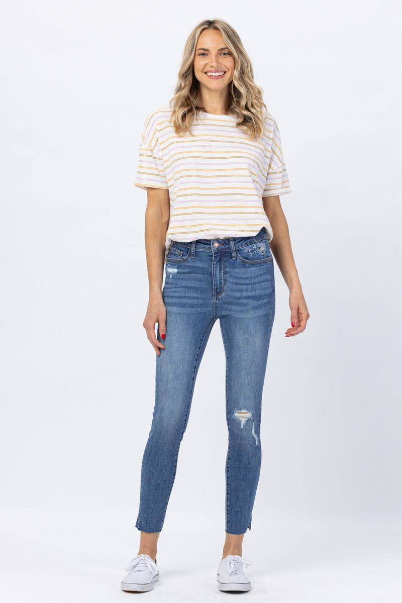 High Waist Dandelion Embroidery Skinny Jeans