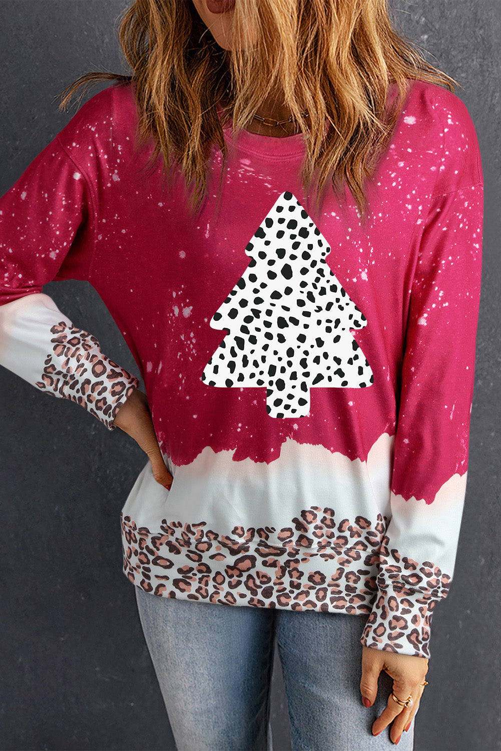 Black Leopard Bleached Pullover Sweatshirt