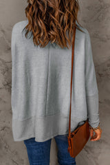 Gray Cowl Neck Contrast Dolman Sleeve Terry Pullover Top