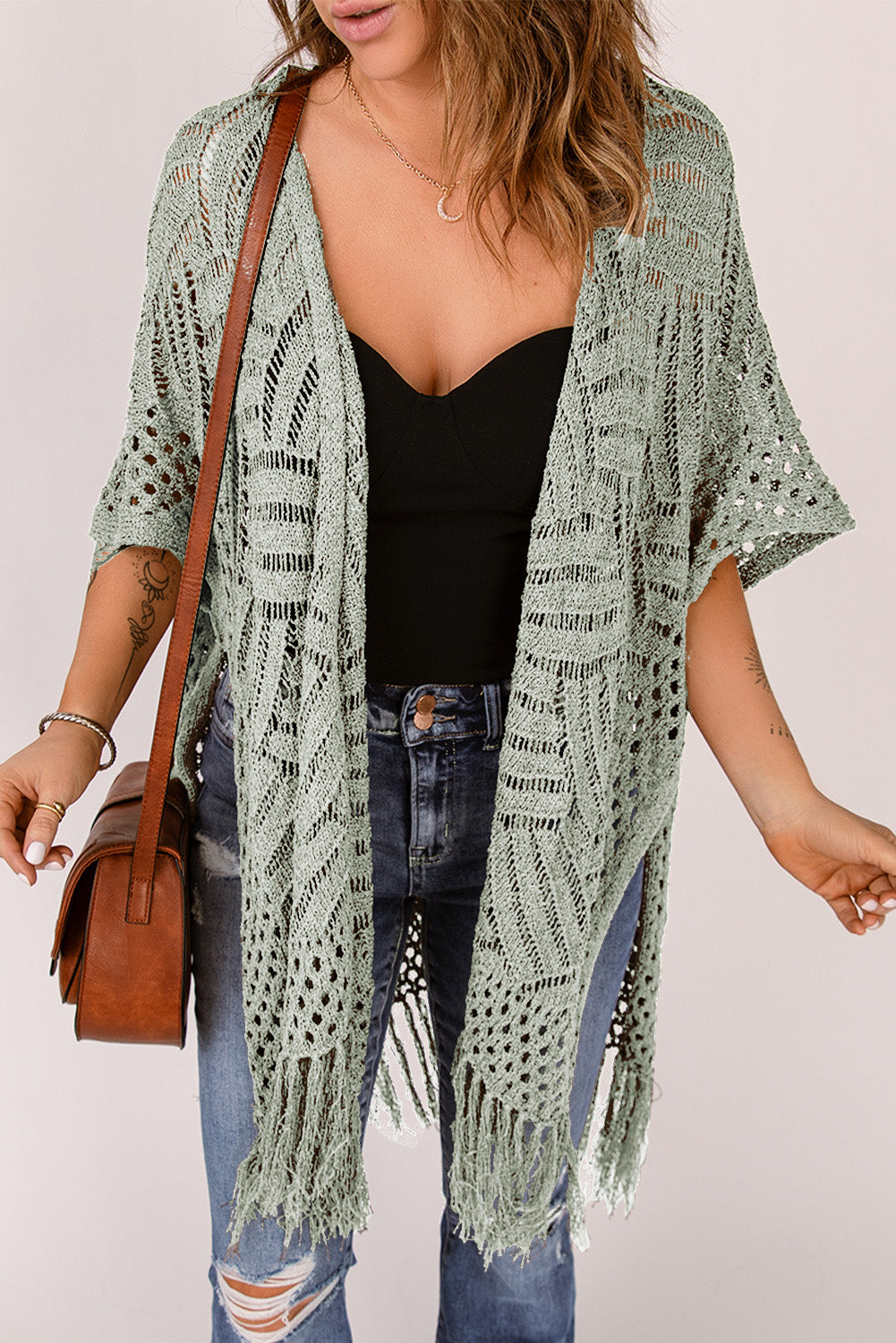 Black Loose Knitwear Kimono with Slits