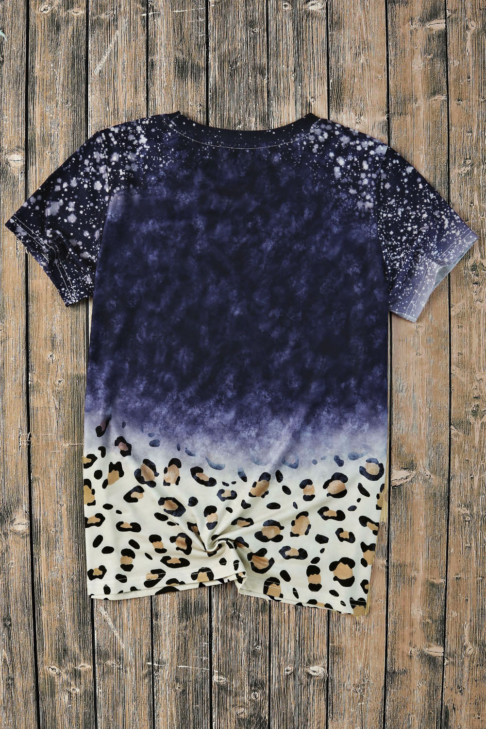 Blue Bleached Tie-dye Leopard Hem Tee