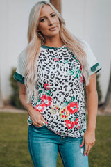 Leopard Floral Camouflage Raglan Sleeve T-shirt