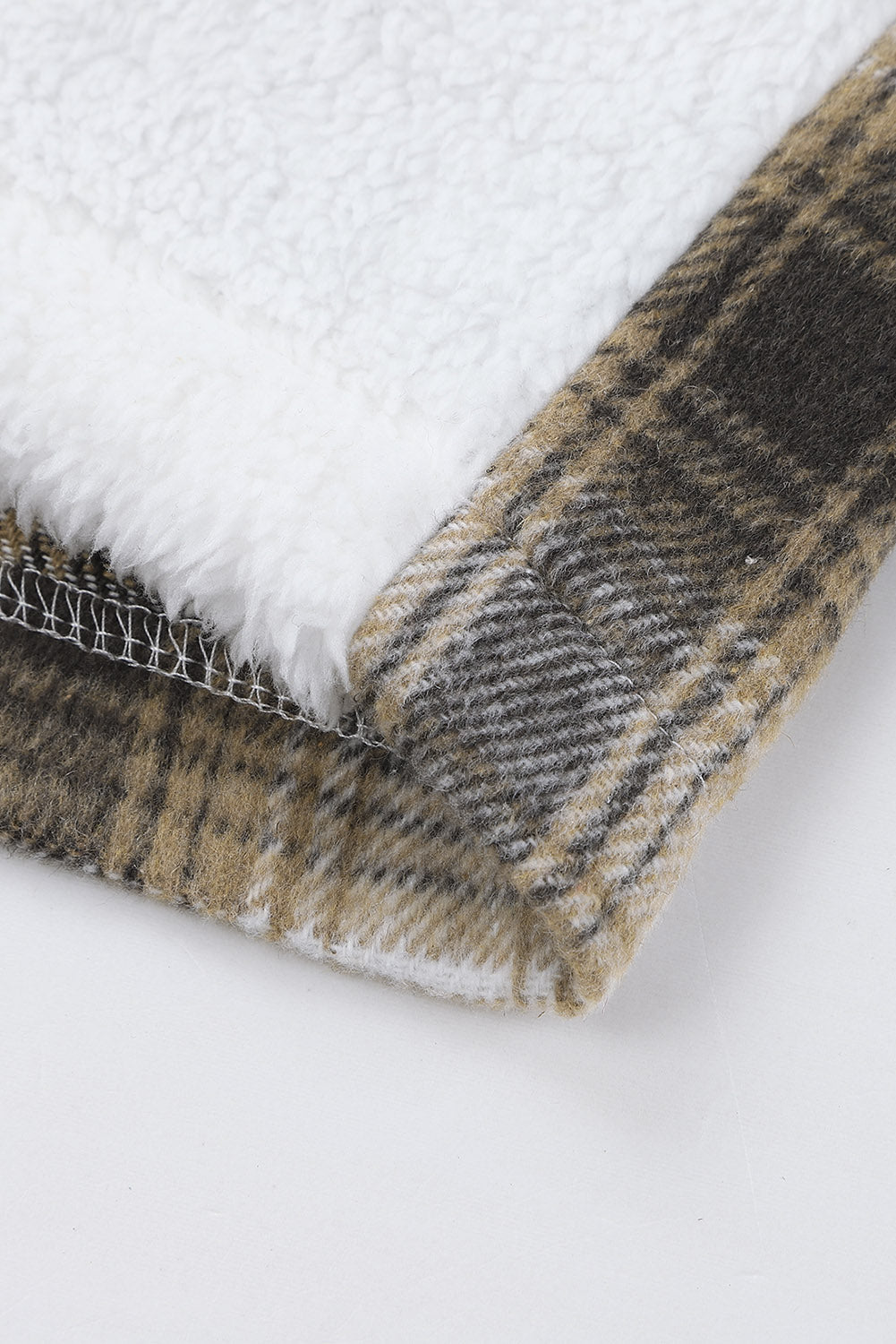 Gray Plaid Patchwork Buttoned Pocket Sherpa Jacket